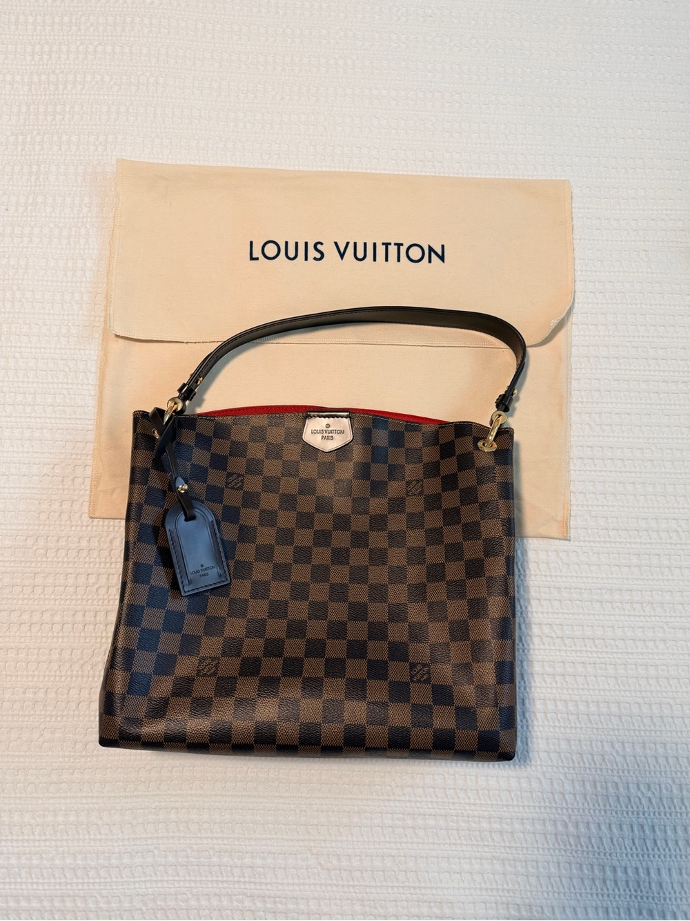 Louis Vuitton Premium Quality Damier Graceful PM Canvas Shoulder Bag Red Trim